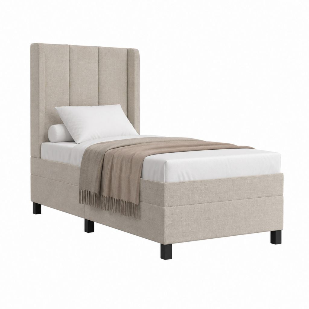 Polsterbett Einzelbett Beige Polyester rechteckig 90 x 200 cm