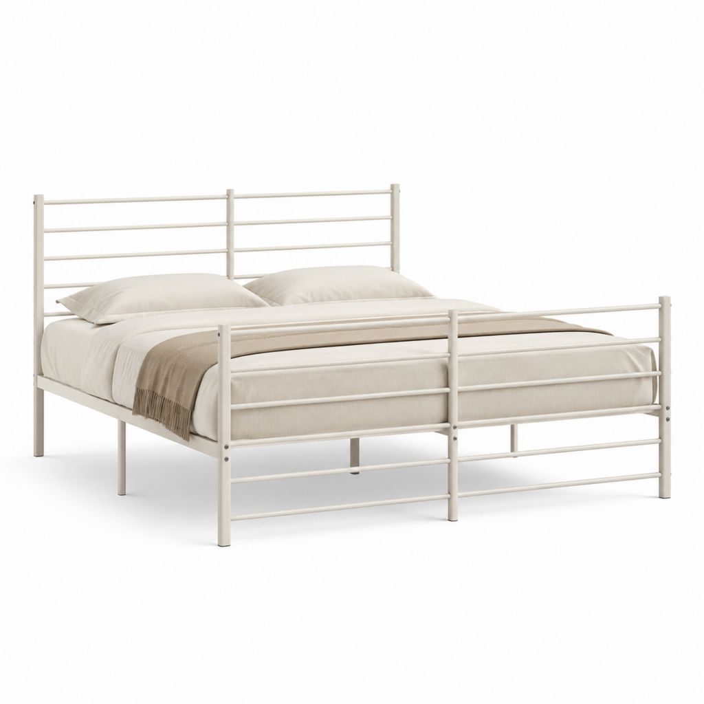 Metallbettgestell Doppelbett Cremeweiß Stahlrohr Rechteckig 160 x 200 cm