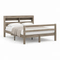 Doppelbett Bettgestell Graubraun aus massivem Kiefernholz mit Kopfteilablage 160 x 200 cm