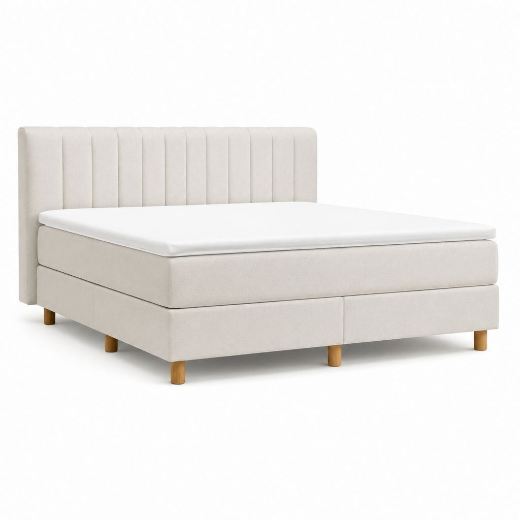 Boxspringbett 180 x 200 cm creme rechteckig mit Polyesterbezug und gepolstertem Kopfteil