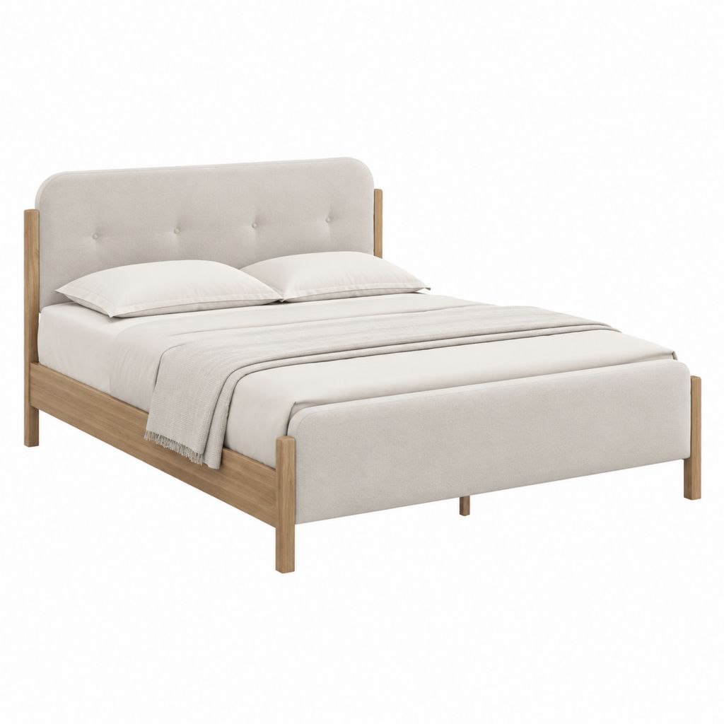 Polsterbett Doppelbett Beige Massivholz und Polyester 160 x 200 cm