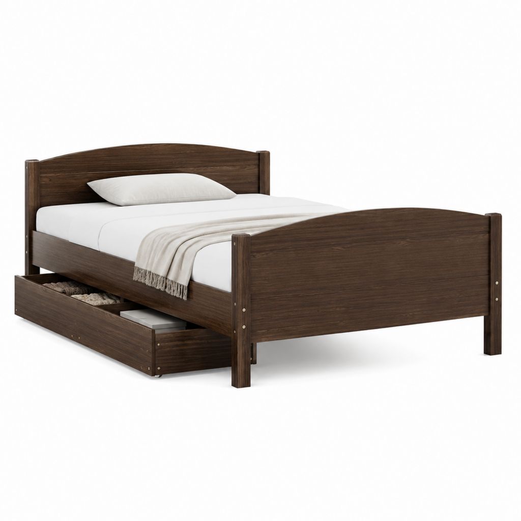 Doppelbett Bettgestell mit Bettkasten dunkelbraun Kiefer Massivholz rechteckig 160 x 200 cm