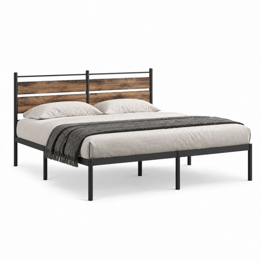 Doppelbettgestell Schwarz Braun aus Stahl und Holzwerkstoff für 160 x 200 cm Matratze 165 x 205 x 100 cm