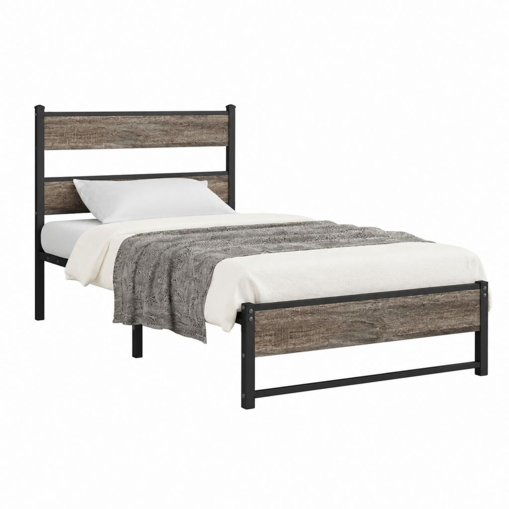 Einzelbett Bettgestell Schwarz Braun Stahl Spanplatte 90 x 190 cm