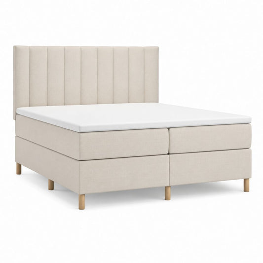 Boxspringbett Beige mit Polyesterbezug und Holzfüßen rechteckig 180 x 200 cm