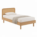 Einzelbett Bettgestell Natur aus Eichenholz und Rattan 90 x 200 cm