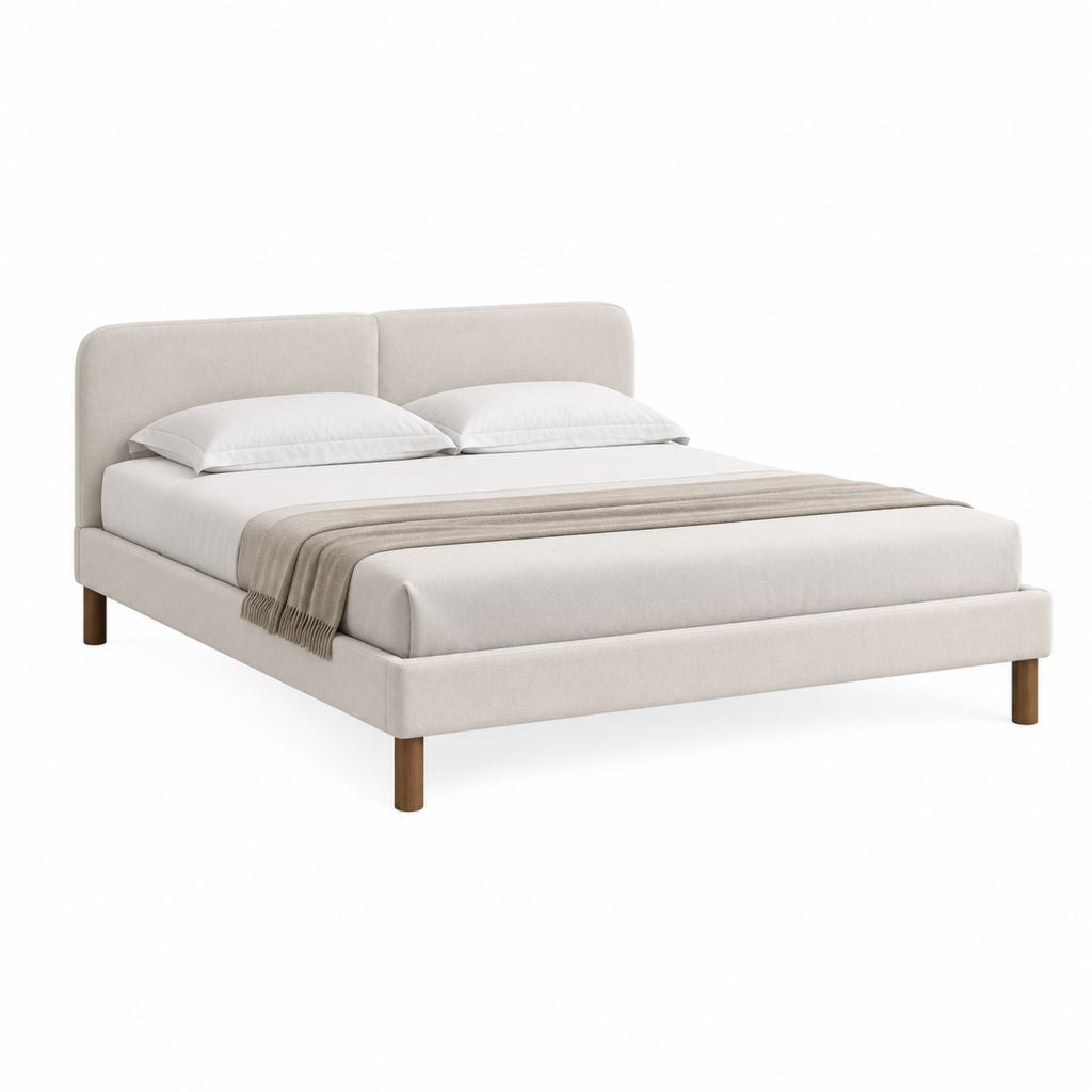 Polsterbett Doppelbett Beige mit Polyesterbezug und Buchenholzfüßen Rechteckig 160 x 200 cm