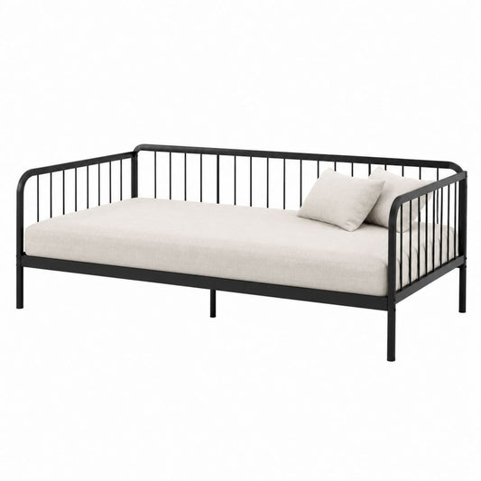 Tagesbett mit Matratze Schwarz Stahlgestell Beige 90 x 200 cm