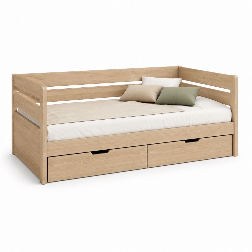 Tagesbett mit 2 Schubladen Eiche hell Spanplatte rechteckig 209 x 99 x 80 cm für Matratze 90 x 200 cm
