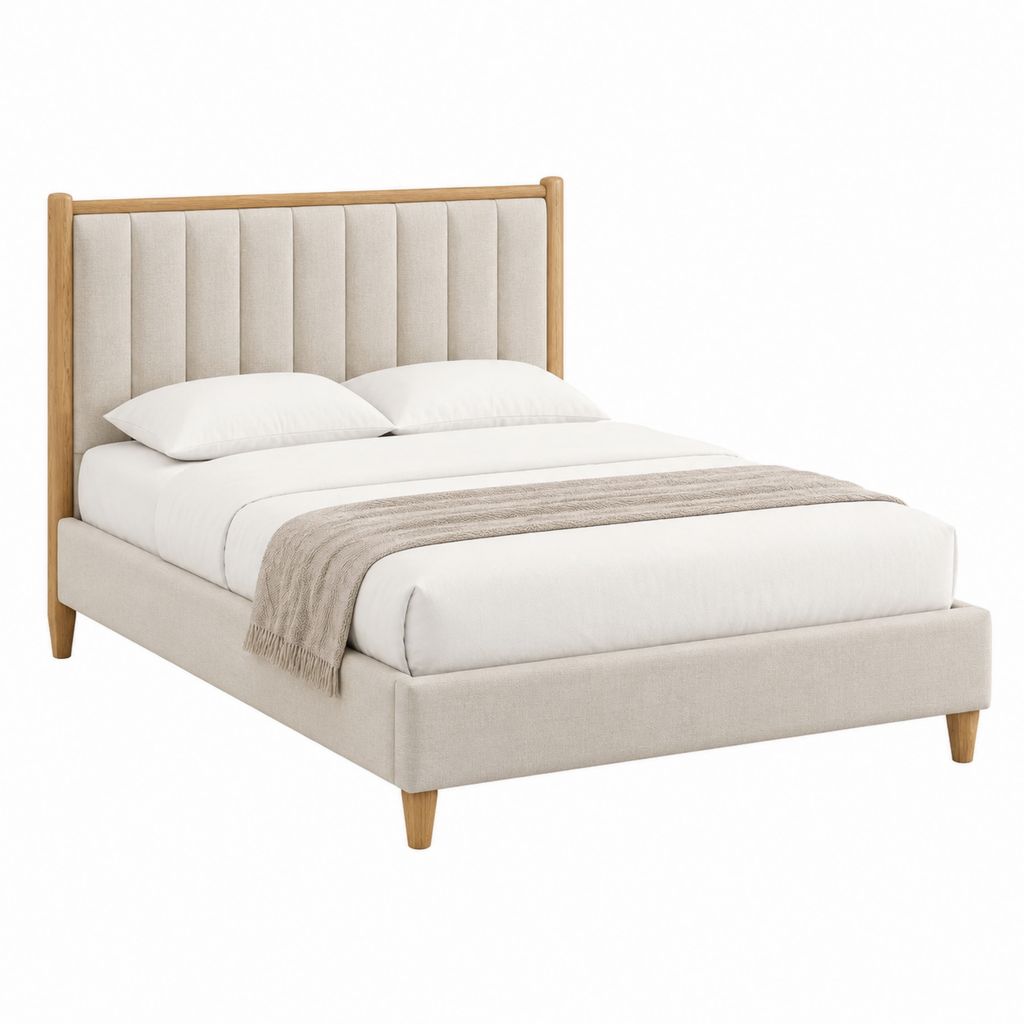 Polsterbett Doppelbett Beige Massivholz Polyester Rechteckig 160 x 200 cm