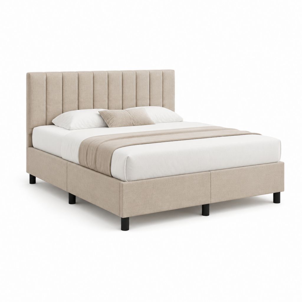 Polsterbett Beige mit Polyesterbezug und vertikal gestepptem Kopfteil 160 x 200 cm