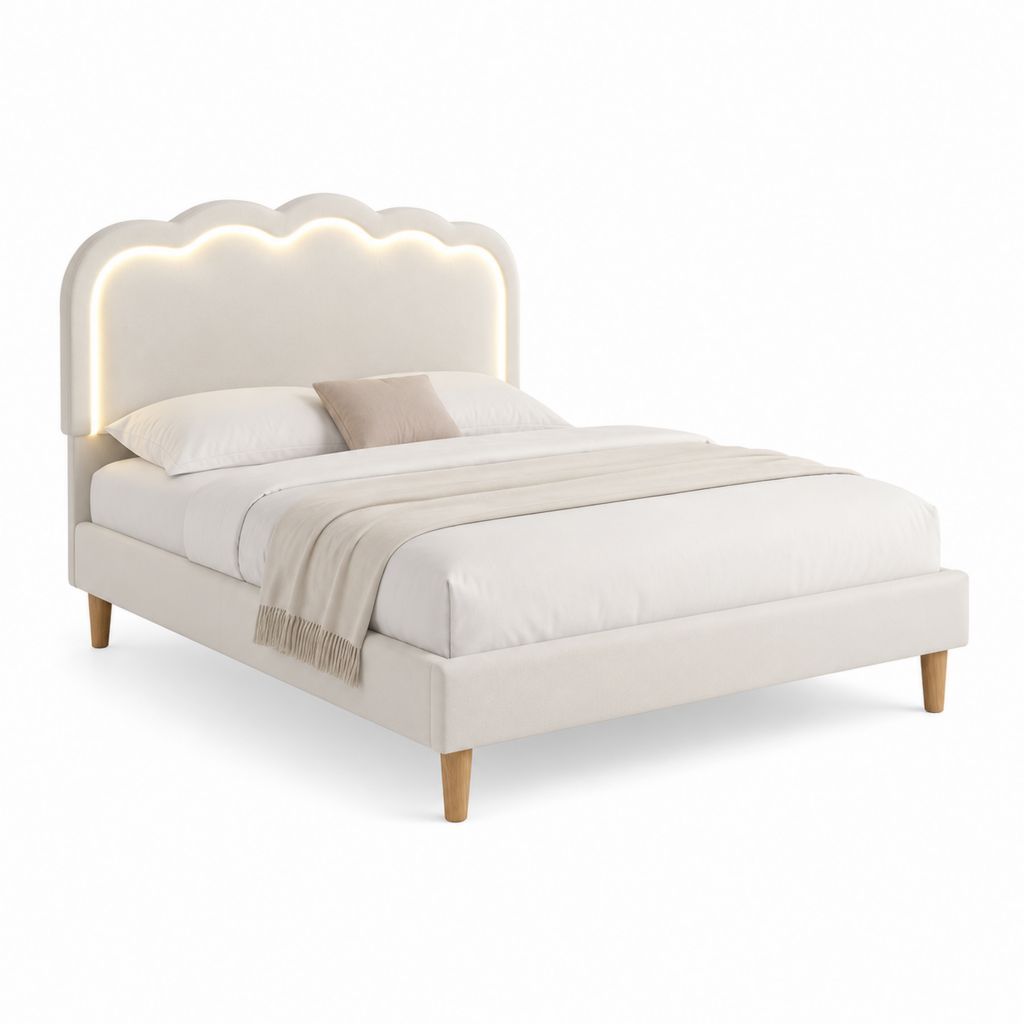 Polsterbett mit LED Kopfteil Creme 100 % Polyester 160 x 200 cm