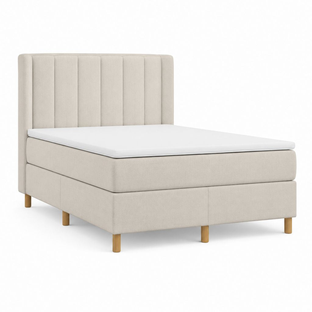 Boxspringbett Beige mit Polyesterbezug und Holzfüßen 180 x 200 cm