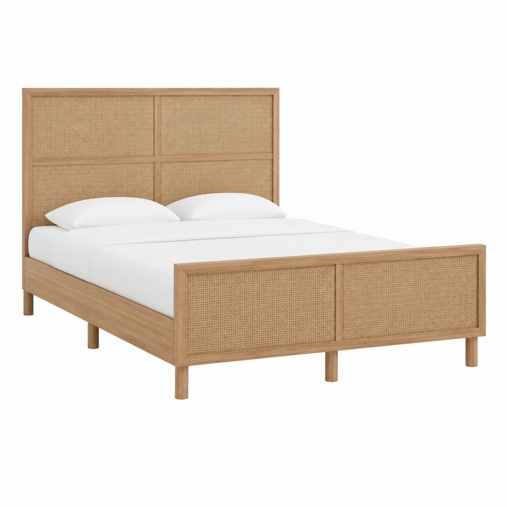 Bettgestell Doppelbett Natur Massivholz Rattan Rechteckig 160 x 200 cm
