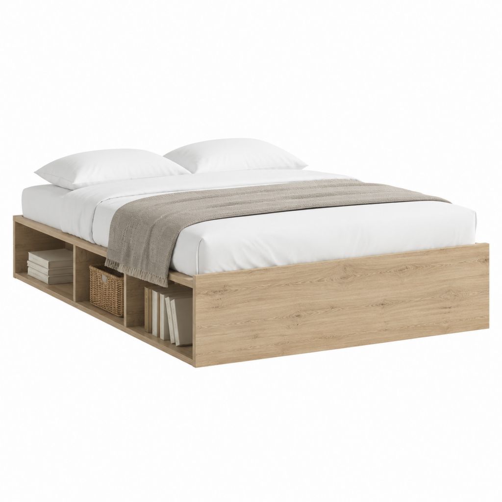 Doppelbett Bettgestell mit Stauraum in Sonoma-Eiche Dekor 160 x 200 cm