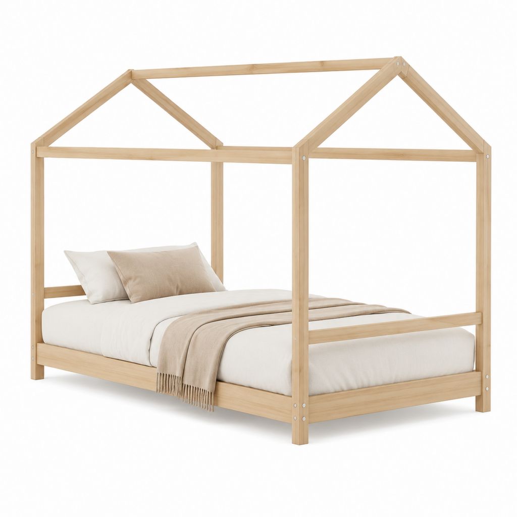 Hausbett Doppelbett Natur aus massivem Kiefernholz für Matratze 160 x 200 cm