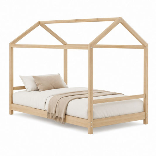 Hausbett Doppelbett Natur aus massivem Kiefernholz für Matratze 160 x 200 cm