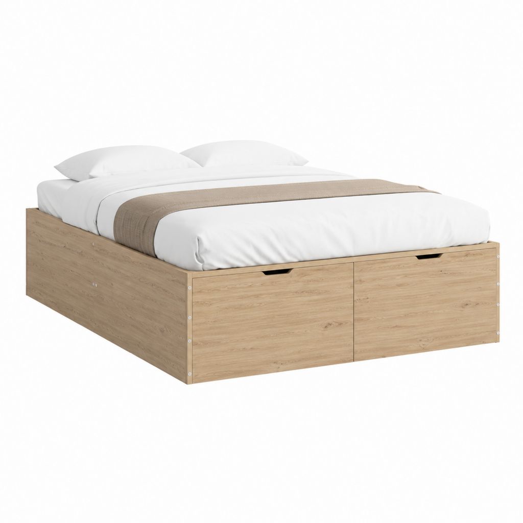 Stauraumbett Doppelbett Eiche Natur Spanplatte rechteckig 160 x 200 cm